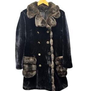 Vintage Borgazia Coat Womens Small / Medium Faux Fur Coat Black Brown Fairmoor